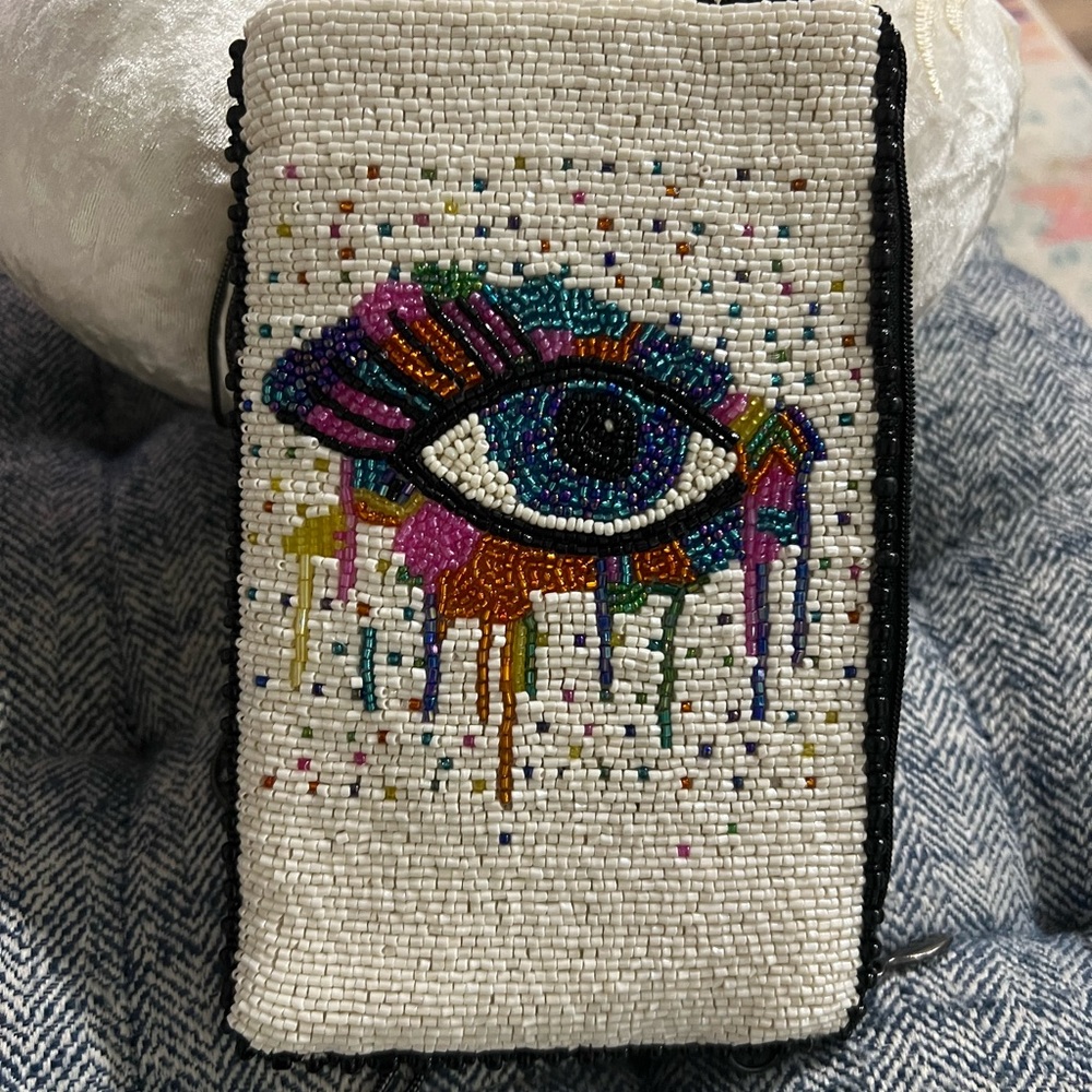 New Mary Frances Eye Paint Beaded Crossbody Bag Rare